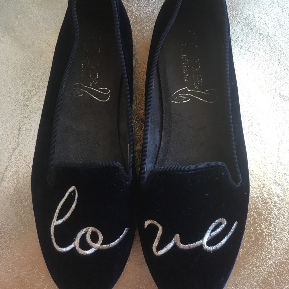 Blue Love Velvet Flat Loafers
